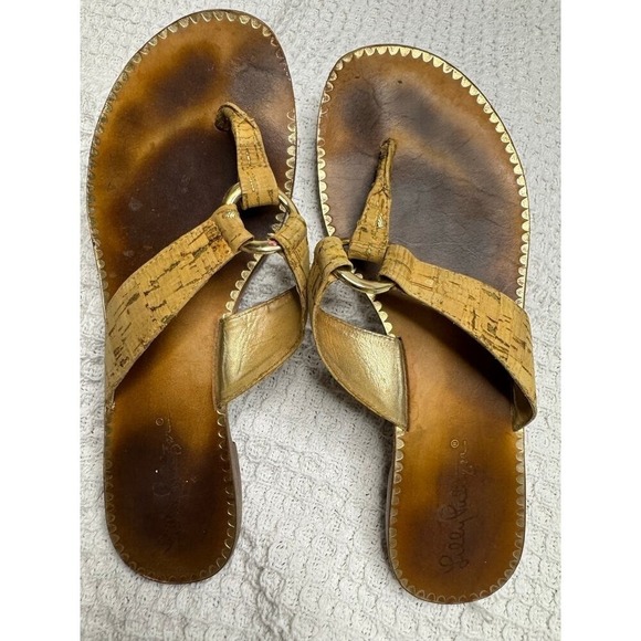 Lilly Pulitzer McKim Thong Sandals Women Size 8 Natural Cork Gold Ring Flat - Picture 6 of 7